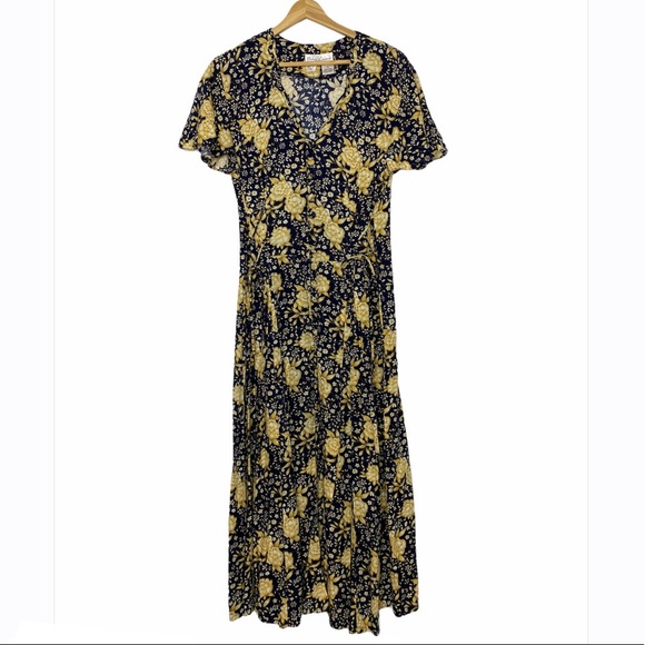 Vintage Betsy Lauren Dark Romantic Floral Short Sleeve Midi Dress Size Medium - Picture 1 of 8